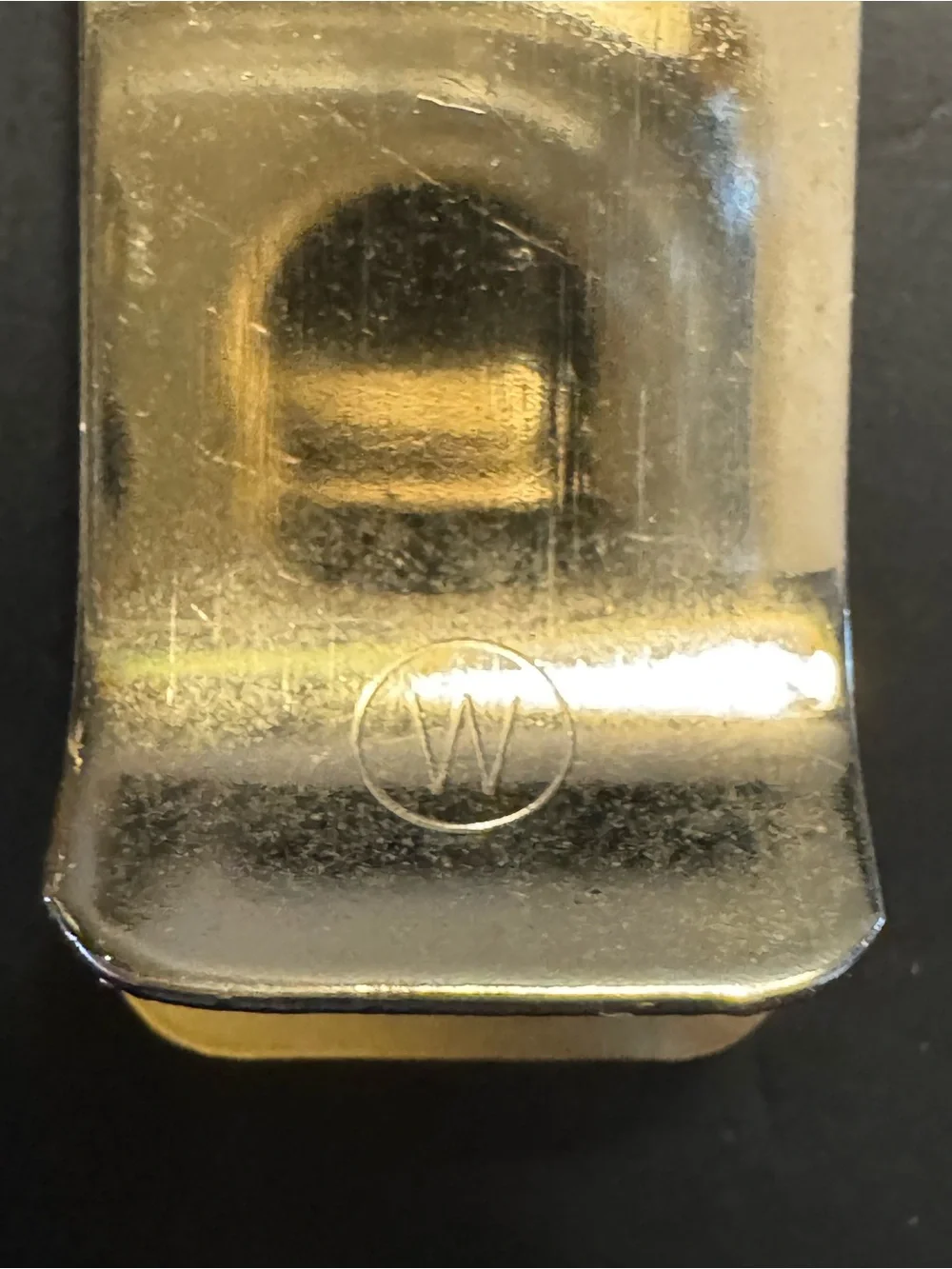 Signed W Gold Tone Black Inlay Crystal Accent Money Clip
